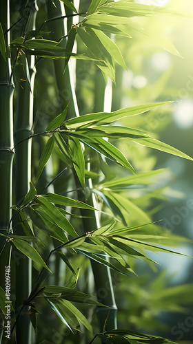 Beautiful green bamboo forest background under sunlight