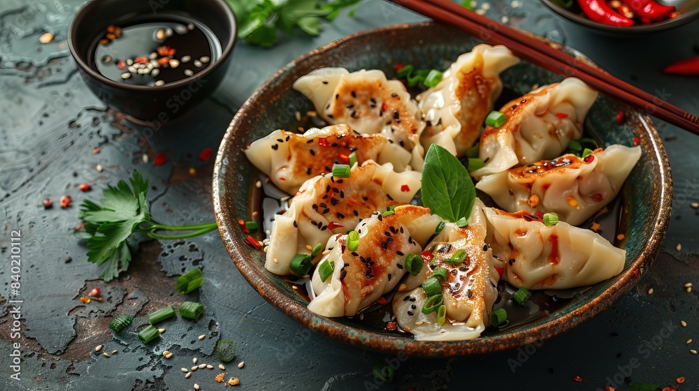 Chinese dumplings on table flat lay view Chinese dumplings on table flat lay view