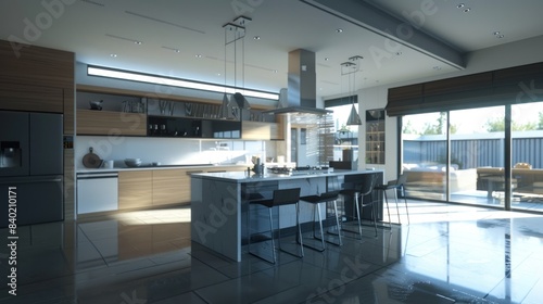 Picture of a modern kitchen. Render image.