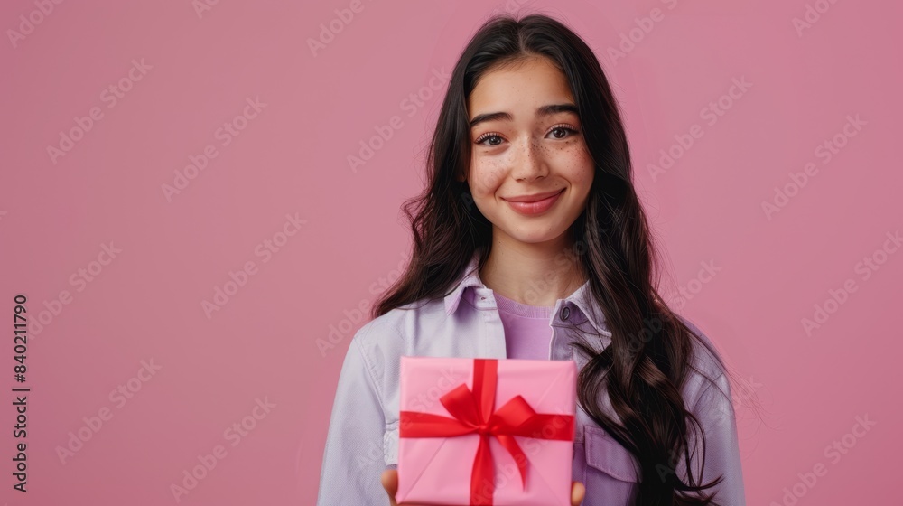 The girl holding gift box The girl holding gift box