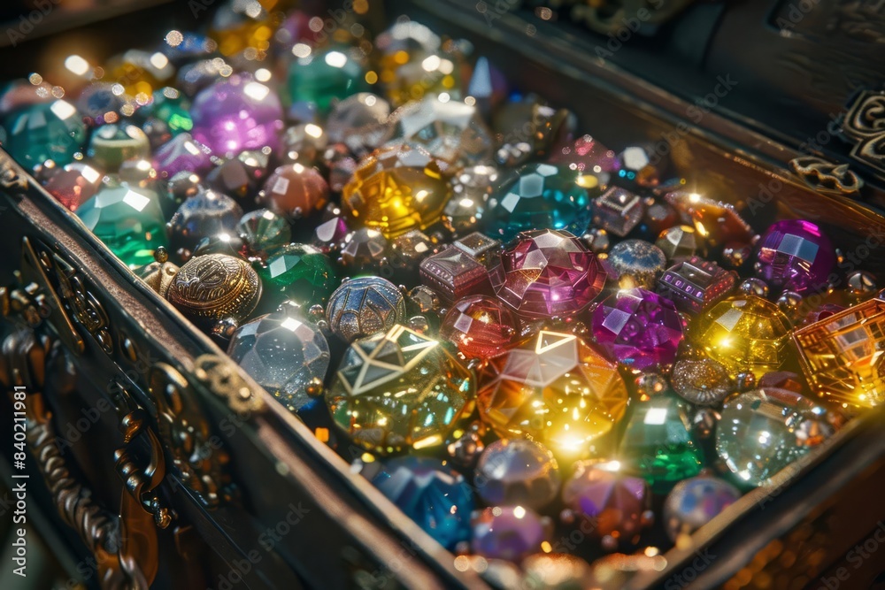 Overflowing with sparkling gemstones, the treasure chest is meticulously watched over by artificial intelligence Overflowing with sparkling gemstones, the treasure chest is meticulously watched over by artificial intelligence