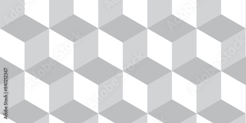 Seamless abstract white and gray background from cubes and lines. Geometric tiles and mosaic creative stylish seamless pattern block cube background. minimal hexagon Cubes mosaic shape vector design.