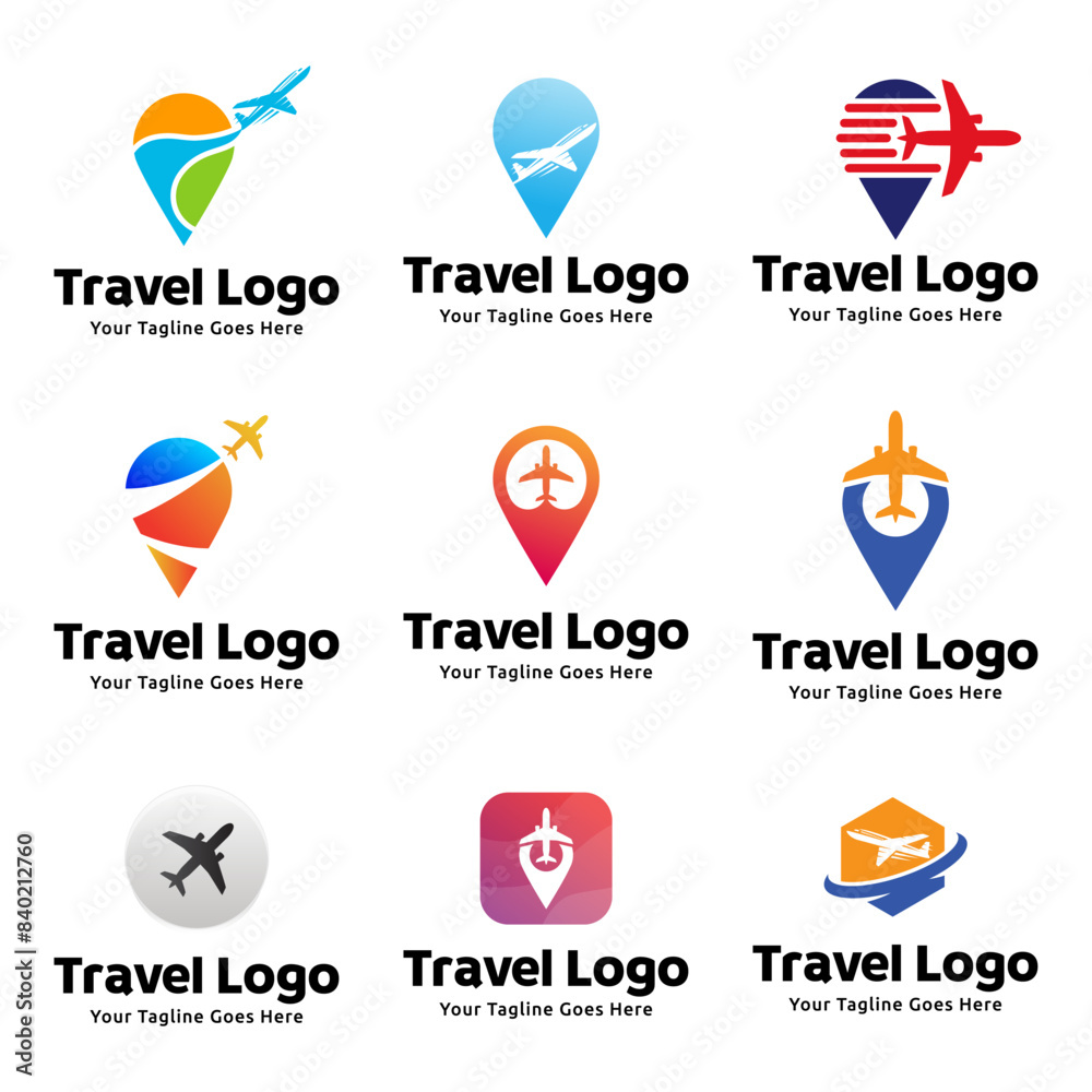 Set of Pin map illustration for travel icon logo design