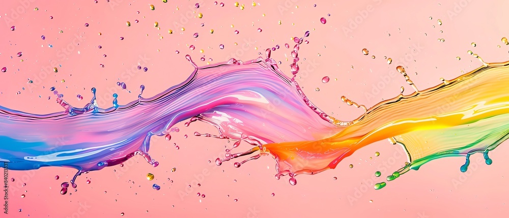 Rainbow liquid splashing in Spread and Recoil, negative space, isolated on black background, advertising photoshoot, pride month LGBTQIA theme Rainbow liquid splashing in Spread and Recoil, negative space, isolated on black background, advertising photoshoot, pride month LGBTQIA theme