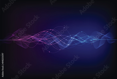 Wave lines flowing dynamic. Artificial intelligence deep learning visualization networks concept for AI, music, sound. Vector illustration