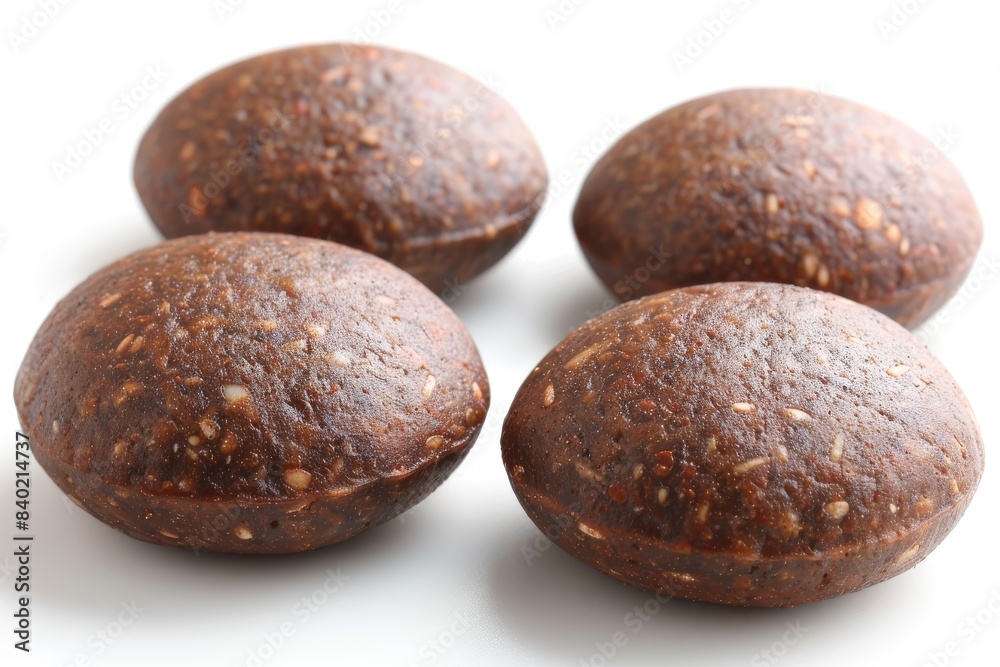 Dark brown whole grain bread rolls on white background Dark brown whole grain bread rolls on white background