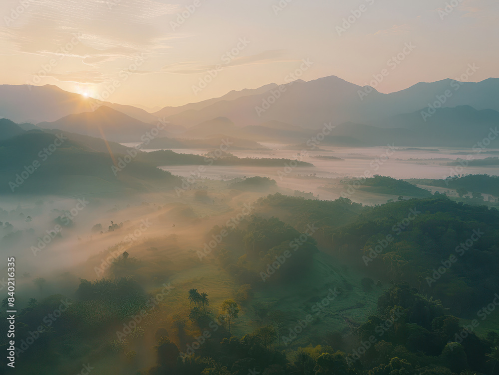 Sunrise Over a Misty Valley Sunrise Over a Misty Valley
