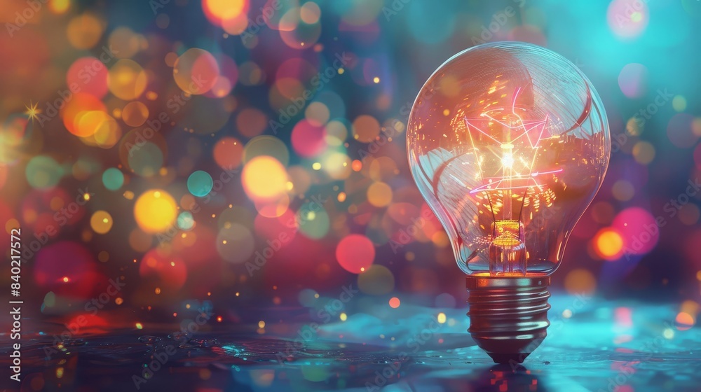 Glowing bulb shines against a backdrop of dreamy bokeh Glowing bulb shines against a backdrop of dreamy bokeh