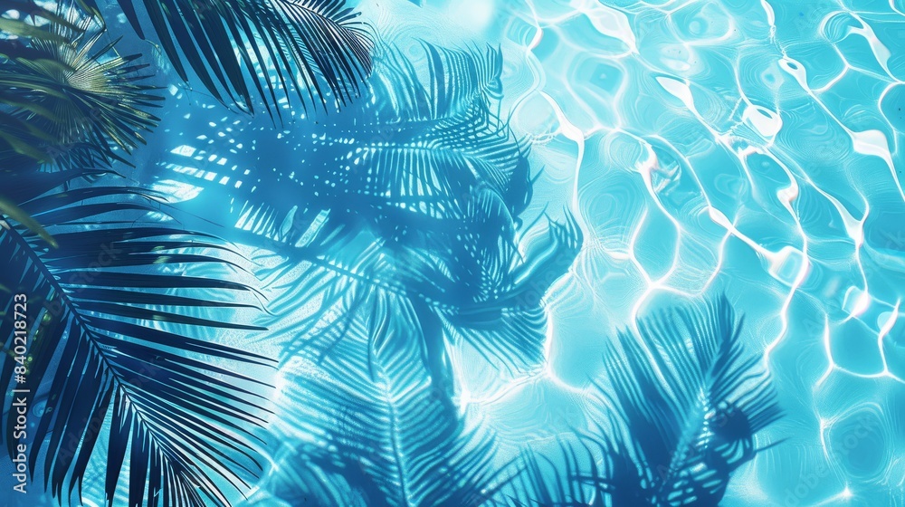 Palm shadows waltz on tranquil waters, echoing tropical serenity Palm shadows waltz on tranquil waters, echoing tropical serenity