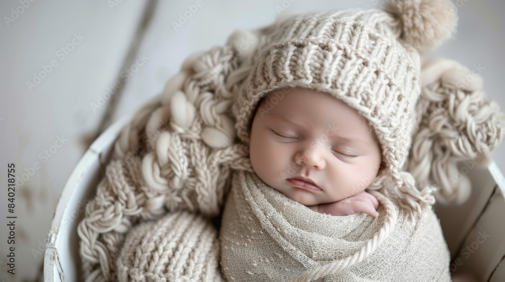 The sleeping newborn in woolen hat