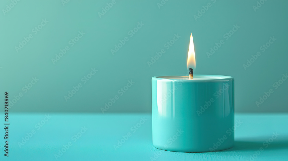 Scented candle on turquoise background Scented candle on turquoise background