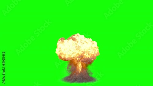 explosion of a nuclear bomb. nuclear explosion on green background. big explosion isolated. realistic nuclear explosion