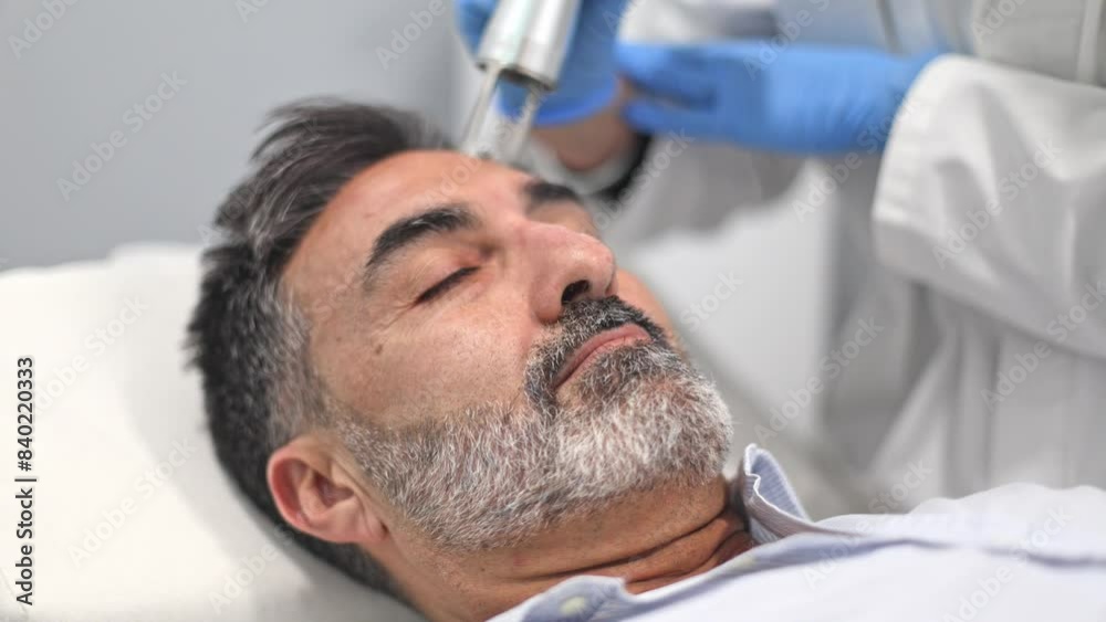 Doctor performing skin treatment on a patient at a beauty clinic. Doctor performing skin treatment on a patient at a beauty clinic.