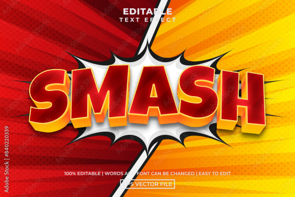 Smash 3d comic cartoon style editable text effect template