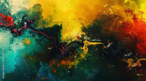 Abstract artwork featuring a vibrant and dynamic mix of colors and forms