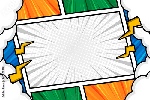 Blank colorful comic page frame background design template