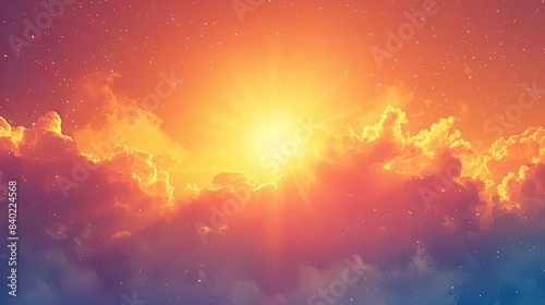 Divine Light sky and sun flat design front view celestial theme vivid , god believe freedom concept photo
