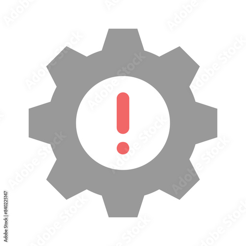 Exclamation mark with cogwheel denoting icon of warning