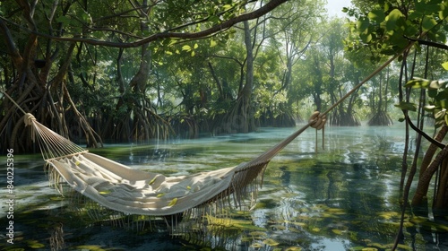 Seaside Serenity Tranquil Hammock Oasis in Lush Mangrove Forest Perfect for EcoTourism and Relaxation