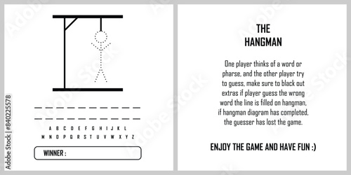 Hangman game page vector, kids activity notebook page