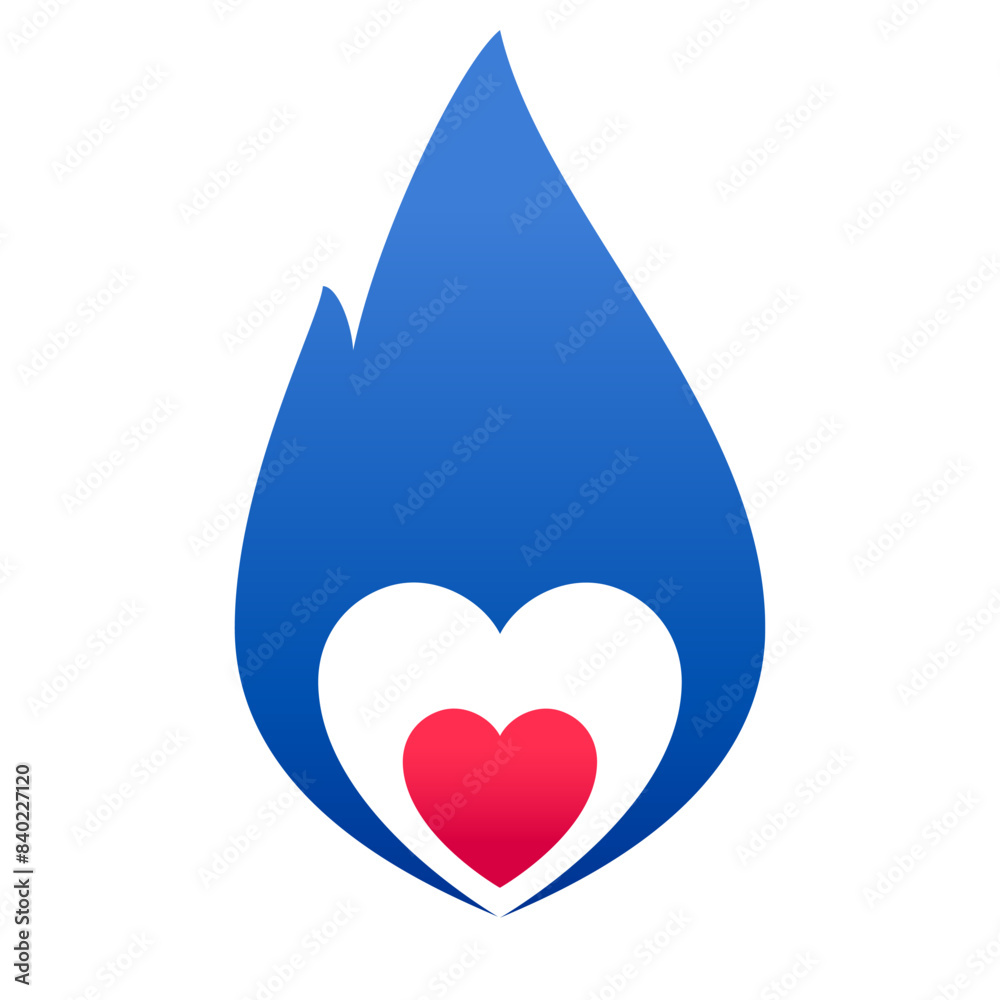 Fire blue flame, hot red heart symbol Fire blue flame, hot red heart symbol