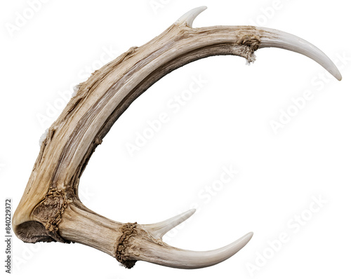 An isolated image showing a single curved animal horn with intricate texture details on a pure white background photo