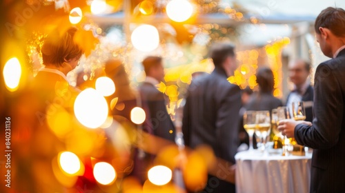 Corporate Event Celebration with Elegant Guests and Warm Lights