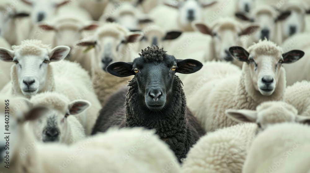© UMPH.CREATIVE - Black sheep standing out from the crowd, individuality concept. Contrast between black and white sheep, highlighting uniqueness. © UMPH.CREATIVE - Black sheep standing out from the crowd, individuality concept. Contrast between black and white sheep, highlighting uniqueness.
