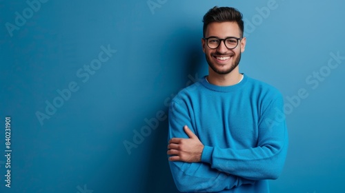 The man in blue sweater