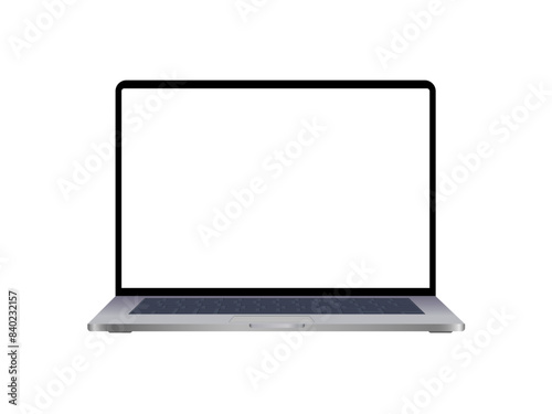 MacBook pro apple white screen for inserting images, isolated on white background laptop front view. High detailed. Template, mockup.