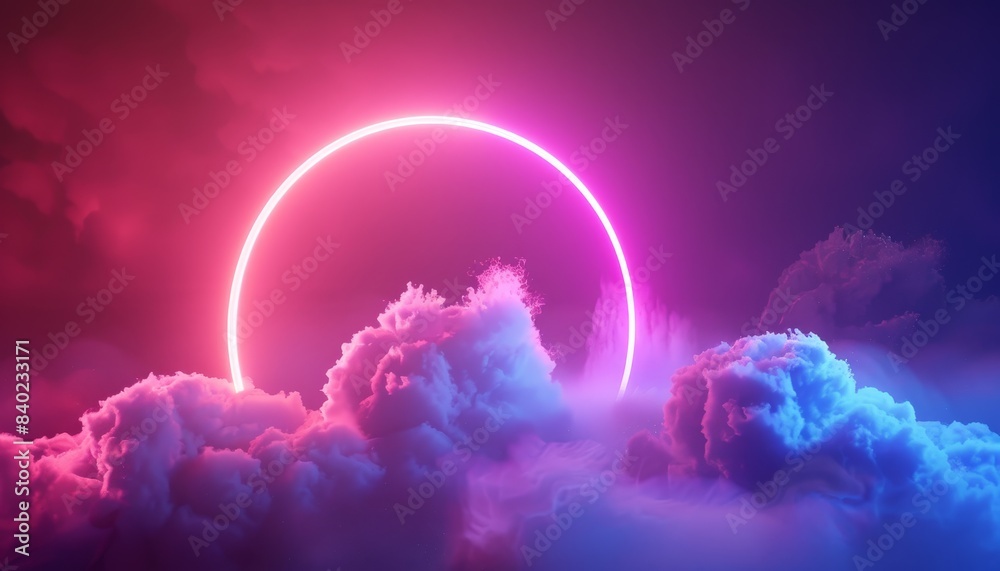 Majestic Circular Glow Amidst Purple Nebulous Clouds in a Fantasy Sky Majestic Circular Glow Amidst Purple Nebulous Clouds in a Fantasy Sky