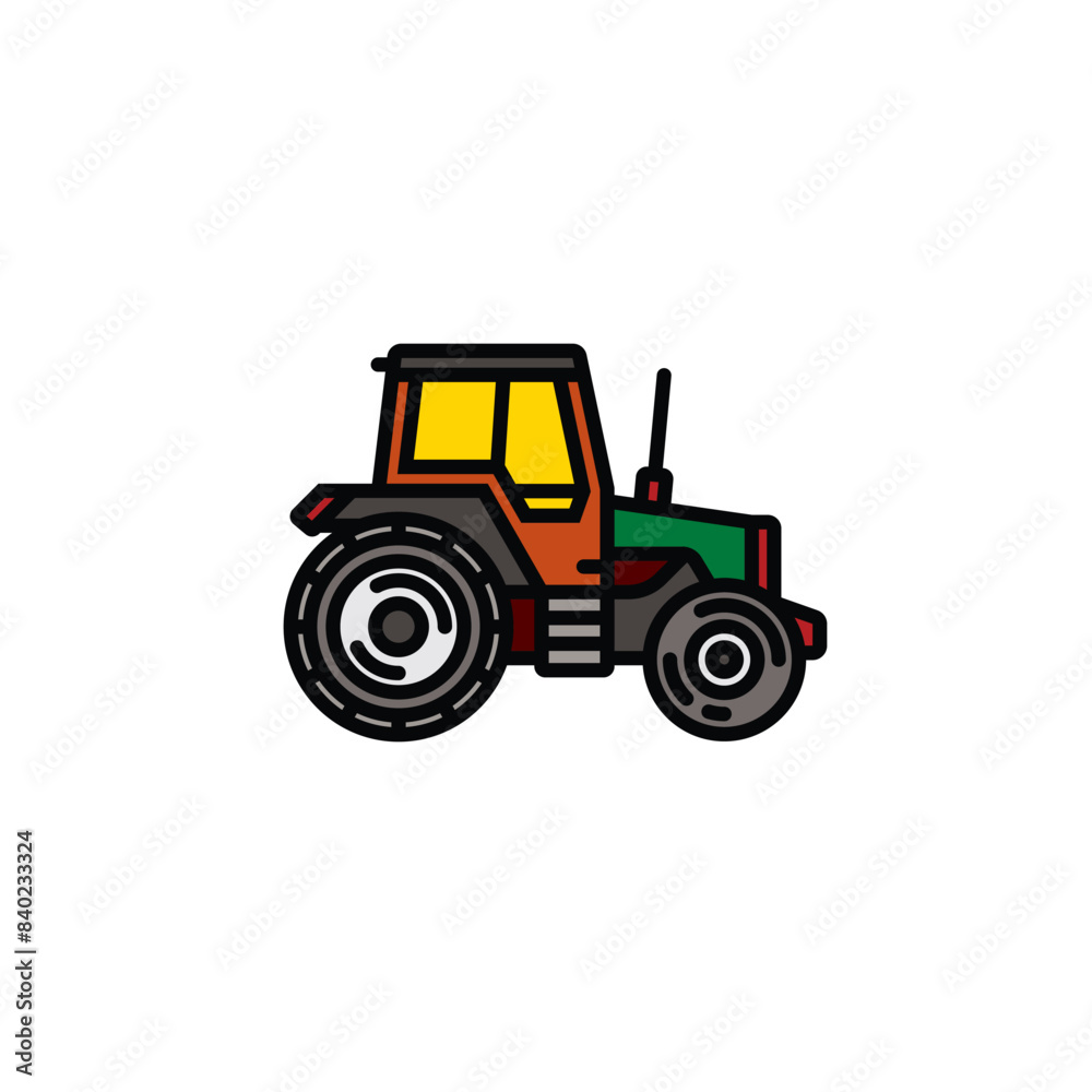 Original vector illustration. Contour icon of a tractor on wheels, for agricultural and industrial purposes. Original vector illustration. Contour icon of a tractor on wheels, for agricultural and industrial purposes.
