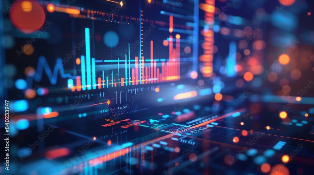 A close-up shot of a digital data display showing colorful graphs and charts on a dark background. A close-up shot of a digital data display showing colorful graphs and charts on a dark background.