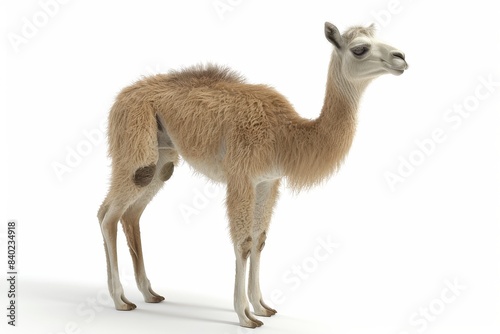 Graceful llama standing on white background