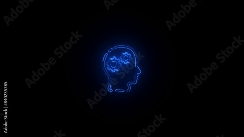 Neon line Human head with pictograph of gear