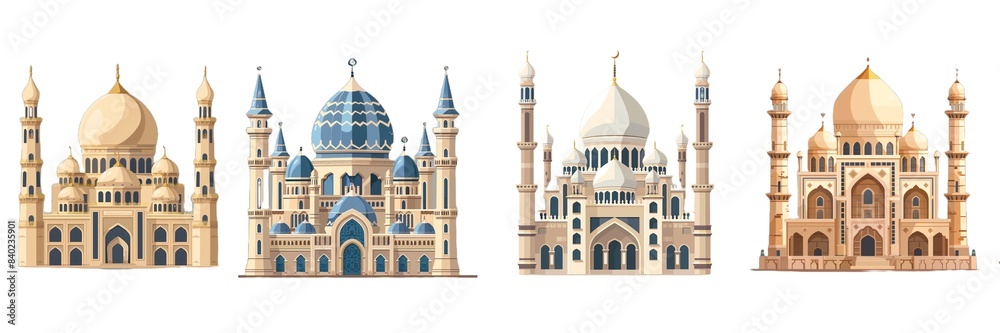 Fototapeta premium Collection mosque isolated on transparent background. Generated AI
