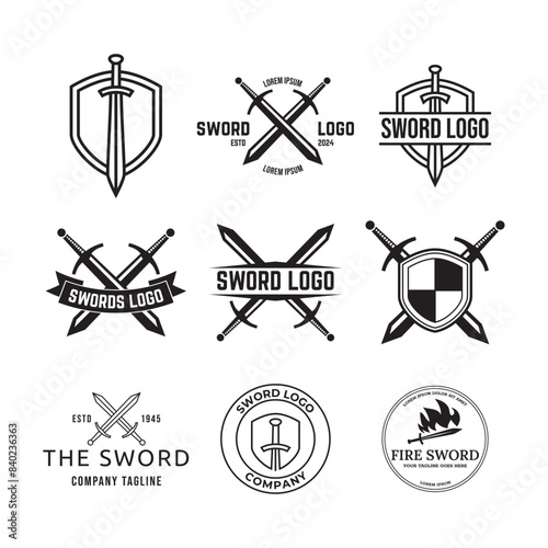 Set of Sword logo icon vector illustration design isolated on white background