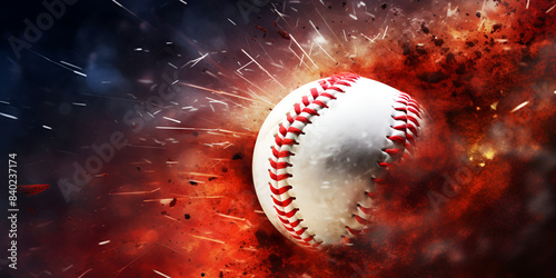 baseball in the fire, Flying Baseball Ball in Fire Trail on black Background Isolated baseball with Flames Generative AI
