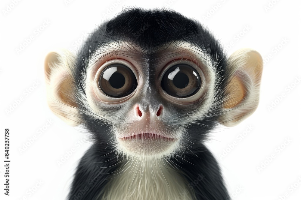 Wide eyed baby monkey with big ears on white background Wide eyed baby monkey with big ears on white background