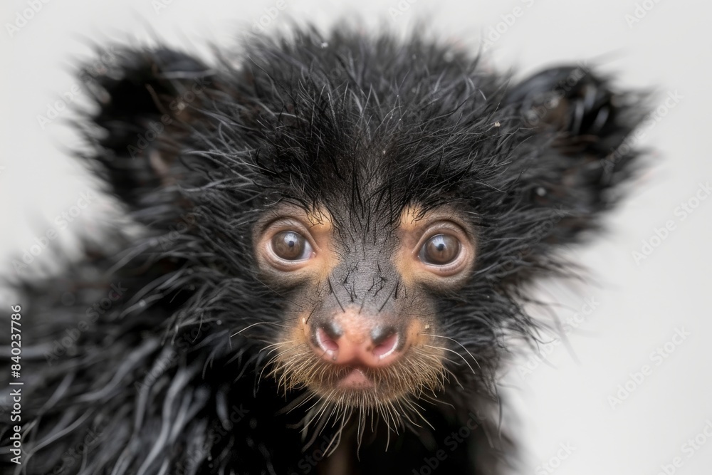 Black lemur with wide eyes and fluffy fur Black lemur with wide eyes and fluffy fur