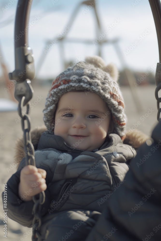 A young child enjoying a ride on a swing in a sunny park A young child enjoying a ride on a swing in a sunny park