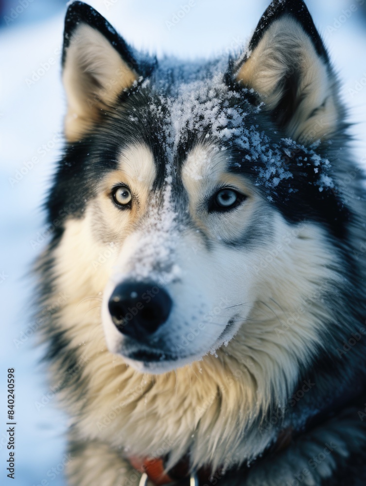 A close-up shot of a dog playing or walking in the snow A close-up shot of a dog playing or walking in the snow