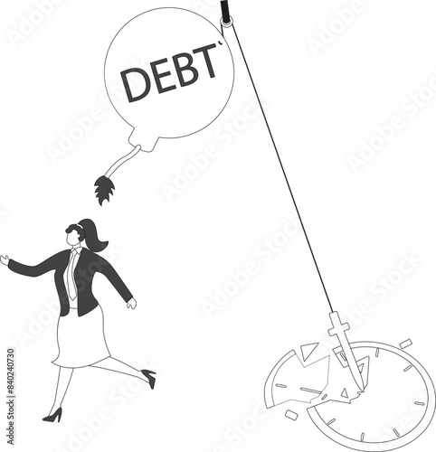 Debt Bomb Businesswoman, Businesswoman under the Bomb