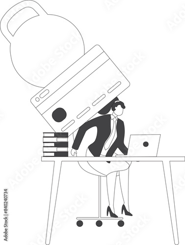 Businesswoman Credit Card Debt, Businesswoman under the big credit card