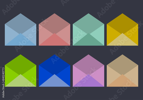 Hoja de iconos de sobres de cartas de varios colores.