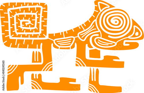 Chameleon lizard Mayan Aztec totem symbol of regeneration, adaptability, transformation, and blending in. Isolated vector sign with intricate pattern, embodies spirit of change and versatility in life