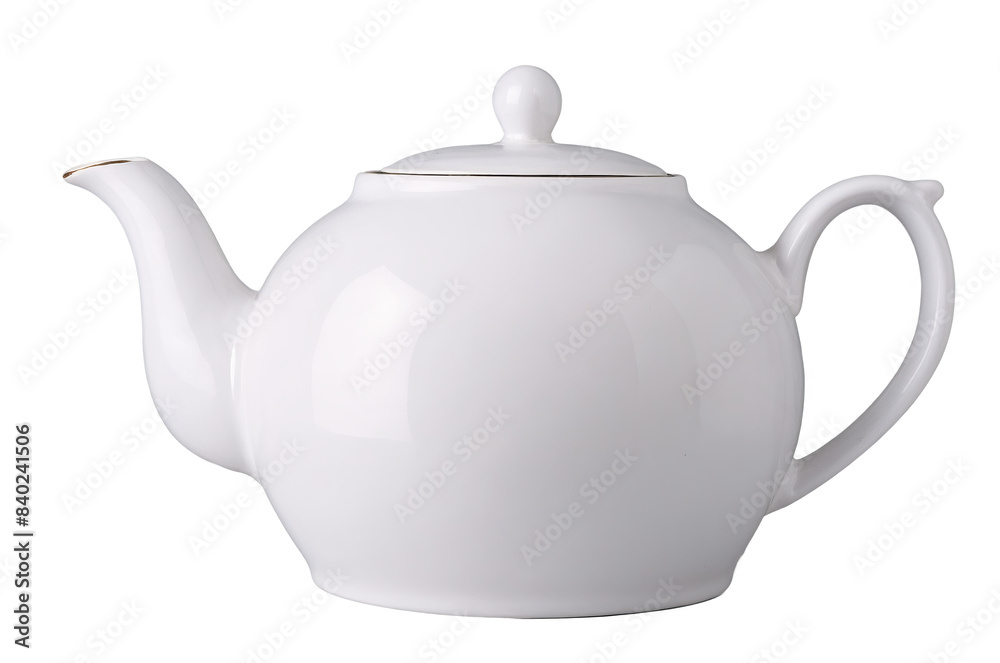 An elegant white ceramic teapot with a smooth, glossy finish isolated on a white background with a clipping path An elegant white ceramic teapot with a smooth, glossy finish isolated on a white background with a clipping path
