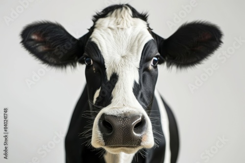 Majestic cow with black and white markings on white background