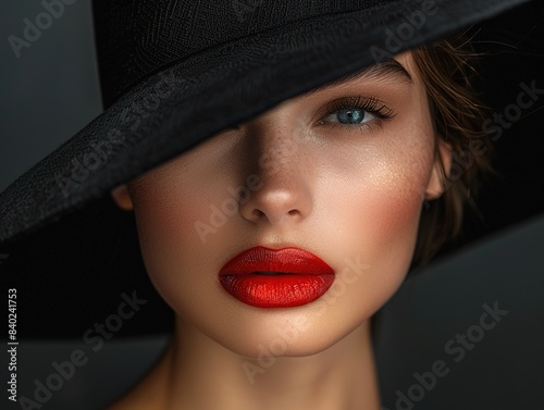 Elegant Sexy Fashion Model Retro Beauty Portrait in Black. AI