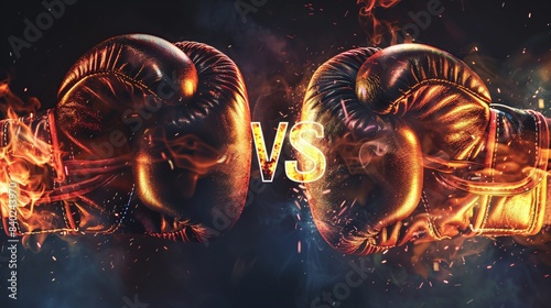 Epic showdown! A wide poster featuring hot fighting boxing gloves with the 'VS' letters for 'versus' in the middle